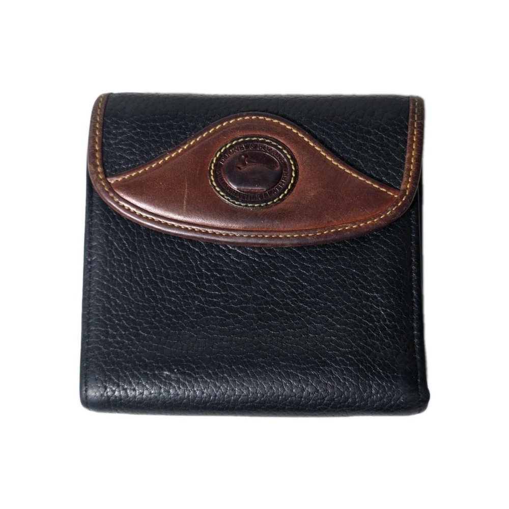 Dooney & Bourke Black Brown Leather Square Wallet Coin Purse Made In USA Amazing